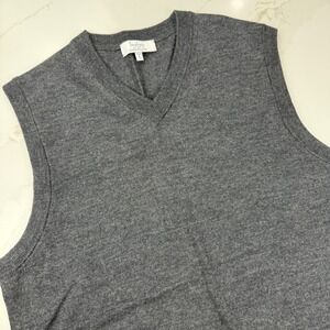 Turnbury Mens V Neck Sweater Vest Extra Fine Merino Wool Size L Dark Gray Preppy